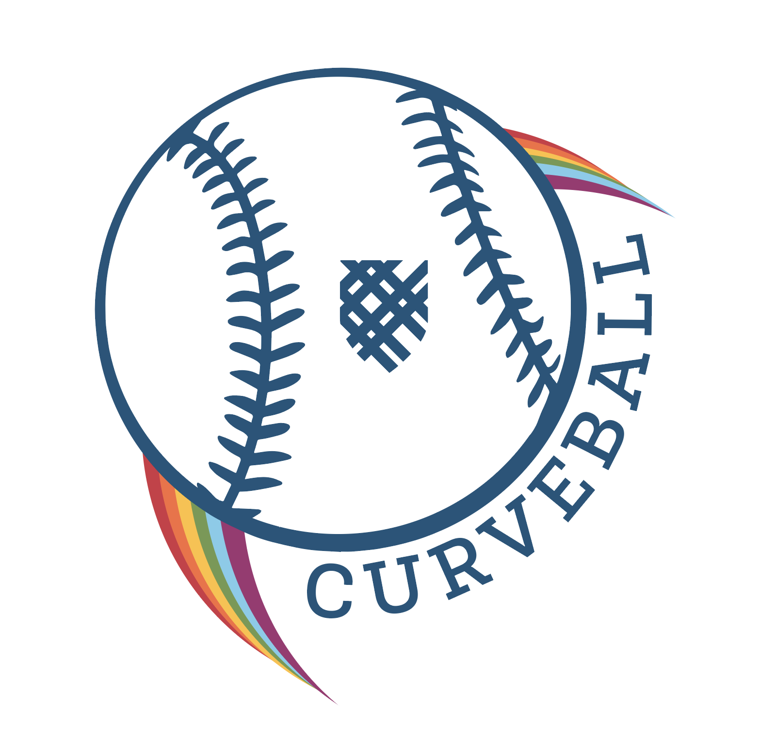 Clip art of a softball with text "Macalester" and a shield design